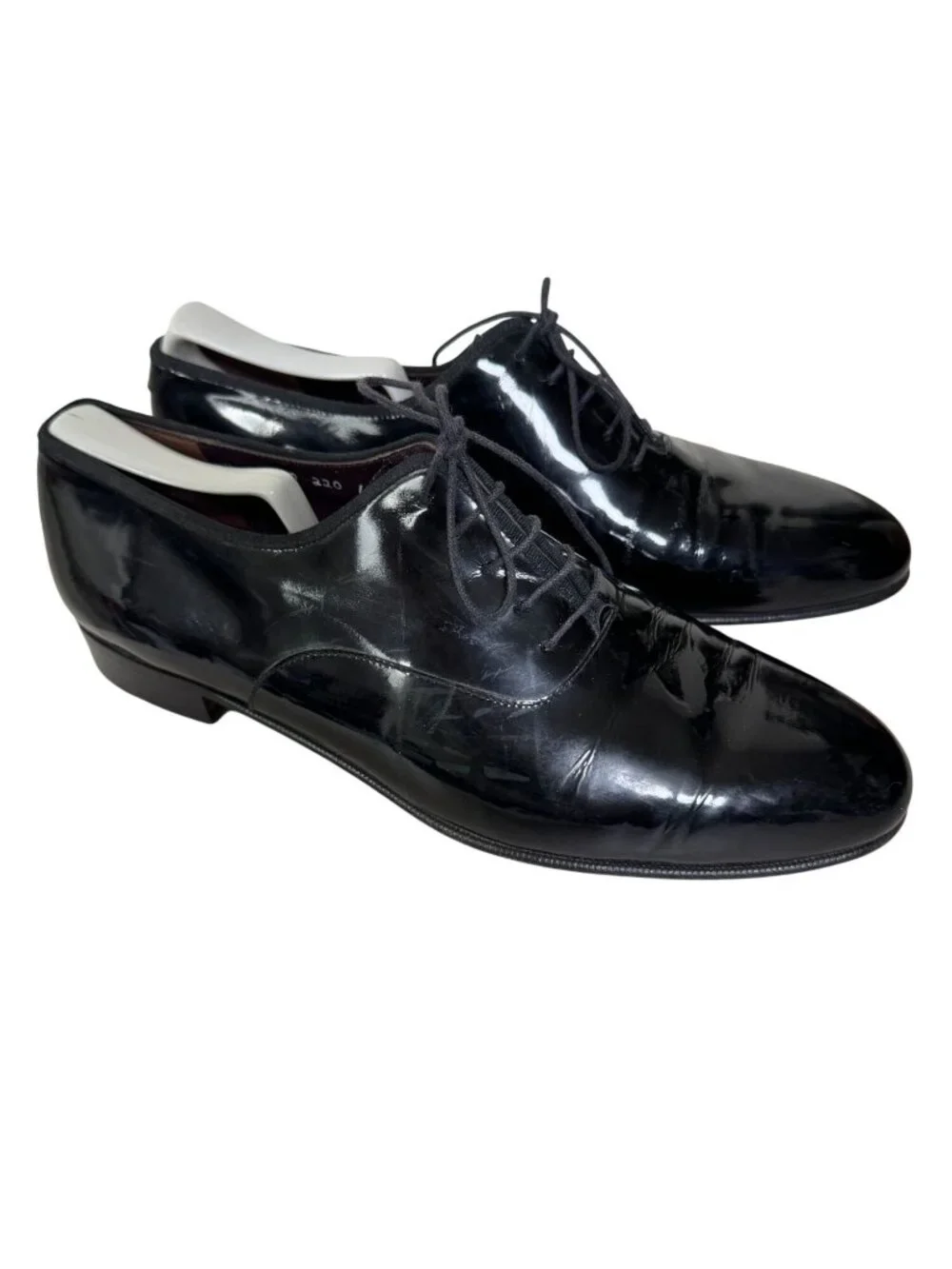 Salvatore Ferragamo Mens Black Patent Leather Oxford Dress Shoes Size 11 D Italy